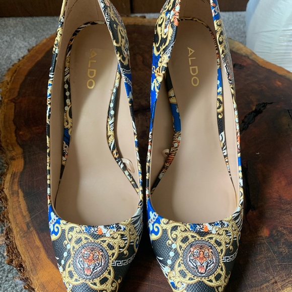 Aldo Kriss Heels Size 8 Womens Aldo Multicolored Pumps Shoes Tiger Gold Chain - Picture 1 of 3